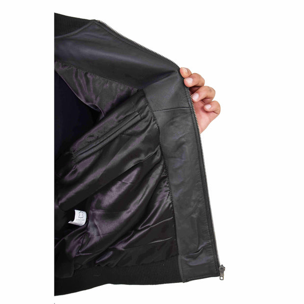 Mens Genuine Leather Bomber Jacket Varsity Coat Jaxson Dark Brown Lining