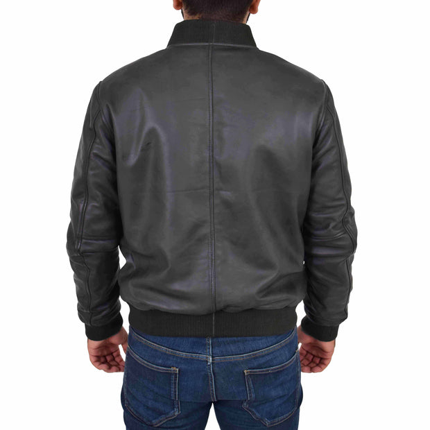 Mens Genuine Leather Bomber Jacket Varsity Coat Jaxson Dark Brown Back