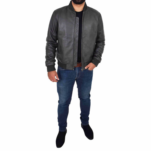 Mens Genuine Leather Bomber Jacket Varsity Coat Jaxson Dark Brown Full