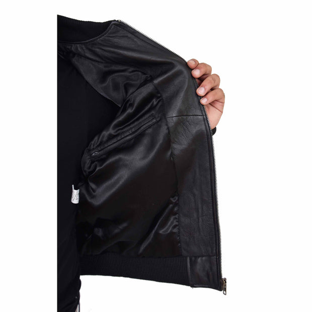 Mens Genuine Leather Bomber Jacket Varsity Coat Jaxson Black Lining