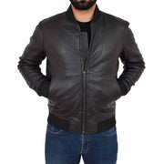 Mens Genuine Leather Bomber Jacket Varsity Coat Jaxson Black Front