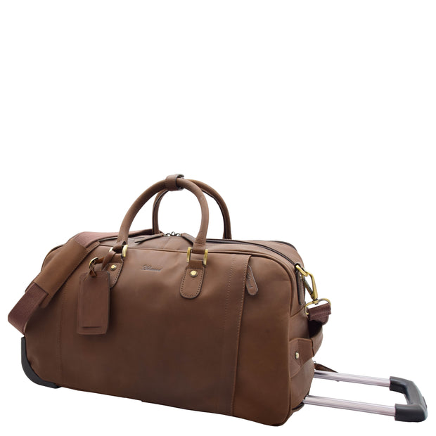 Wheeled Holdall Real Hunter Leather Travel Duffle Cabin Size Rolling Weekend Bag Albert