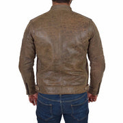 Mens Real Leather Biker Jacket Sports Badges Coat Saul Brown Back