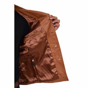 Mens Real Leather Safari Jacket Retro Blazer Coat Sylas Tan Lining