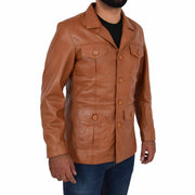 Mens Real Leather Safari Jacket Retro Blazer Coat Sylas Tan