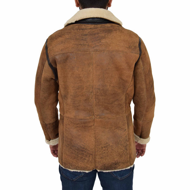 Mens Real Leather Jacket Double Breasted Pea Coat LORENZO Khaki 5