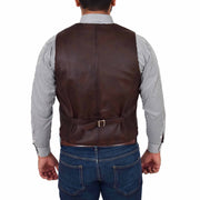 Mens Full Leather Waistcoat Gilet Traditional Smart Vest King Brown Back