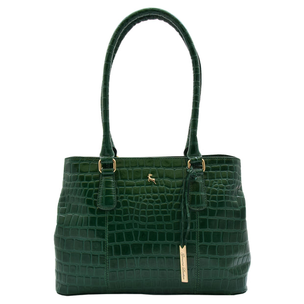 Womens Leather Shoulder Bag Croc Print Hobo Handbag Capri Green