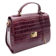 Womens Leather Handbag Top Handle Exclusive Croc Print Jordan Bordo