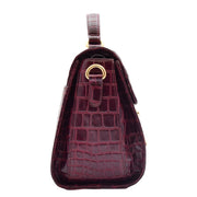 Womens Leather Handbag Top Handle Exclusive Croc Print Jordan Bordo