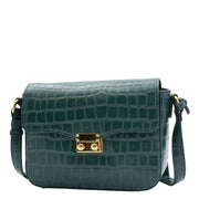 Womens Real Leather Handbag Croc Print Cross Body Bag Luna Green