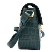 Womens Real Leather Handbag Croc Print Cross Body Bag Luna Green