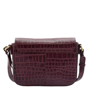 Womens Real Leather Handbag Croc Print Cross Body Bag Luna Bordo