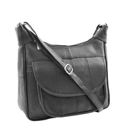 Ladies Soft Leather Crossbody Everyday Bag Large Size Pouch Beulah Black