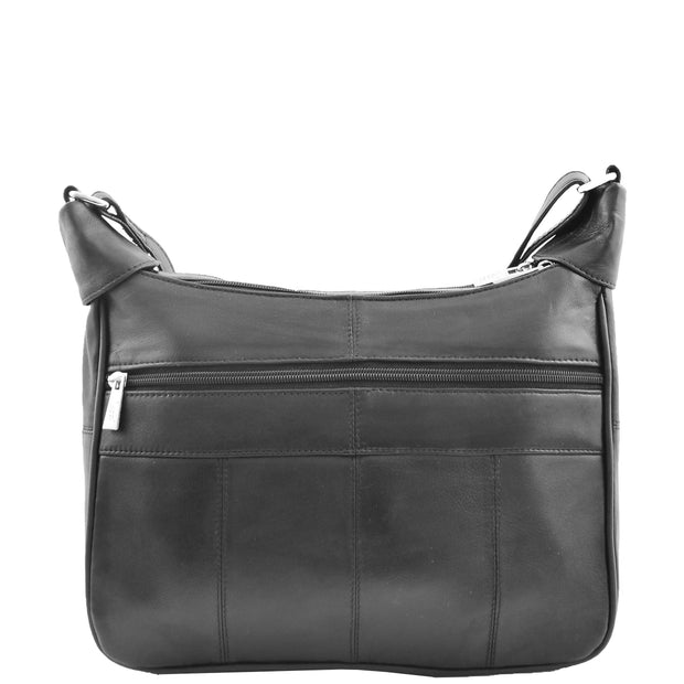 Ladies Soft Leather Crossbody Bag Twin Zip Top Everyday Organiser Bertha Black Back