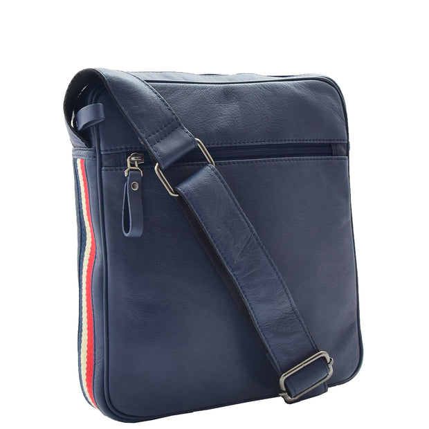 Mens Genuine Leather Messenger Flight Shoulder Bag Organiser Eric Navy