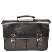 Mens Real BLACK Leather Briefcase File Case Satchel Bag Varna Front