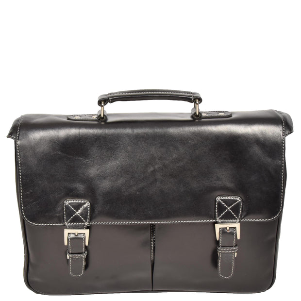 Mens Real BLACK Leather Briefcase File Case Satchel Bag Varna Front