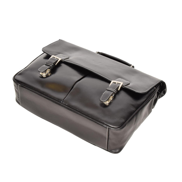 Mens Real BLACK Leather Briefcase File Case Satchel Bag Varna Back Letdown