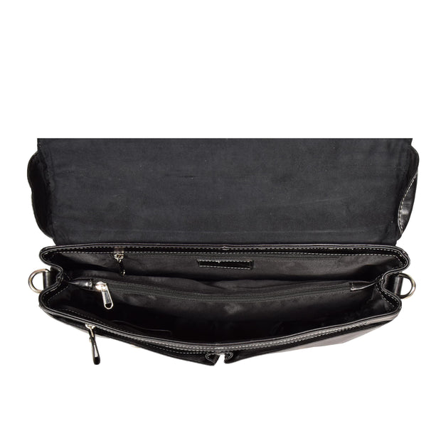 Mens Real BLACK Leather Briefcase File Case Satchel Bag Varna Top Open