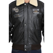 Mens Pilot Bomber Leather Jacket Spitfire Brown feature 2 view