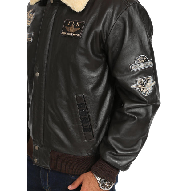 Mens Pilot Bomber Leather Jacket Spitfire Brown feature 1 view
