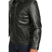 Mens Classic Zip Fasten Box Leather Jacket Tony Black feature