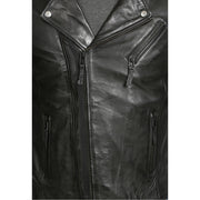 Mens Black Leather Biker Jacket X-Zip Fasten Trendy Designer Coat Max Feature 2