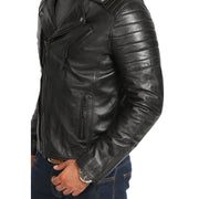 Mens Black Leather Biker Jacket X-Zip Fasten Trendy Designer Coat Max Feature 1