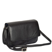 Womens Black Leather Shoulder Messenger Handbag Ada With Belt