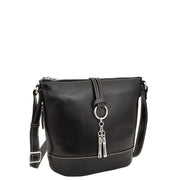 Womens Real Black Leather Sling Bag Crossbody Handbag Edith Front 2