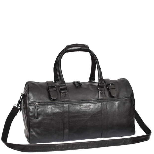 Black Luxury Leather Holdall Travel Duffle Weekend Cabin Bag Targa With Belt