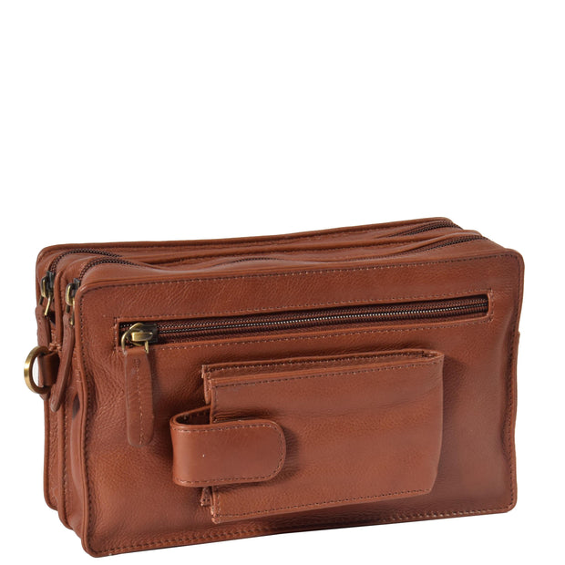 Soft Leather Wrist Bag BROWN Travel Clutch Pouch Grab Handbag A33 Front