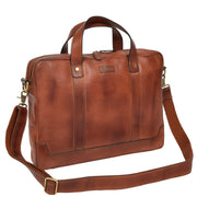 Real Soft Leather Satchel Vintage TAN Briefcase Business Office Bag Rio With Belt