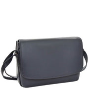 Ladies NAVY Leather Shoulder Bag Flap Over Handbag A190 Front Angle