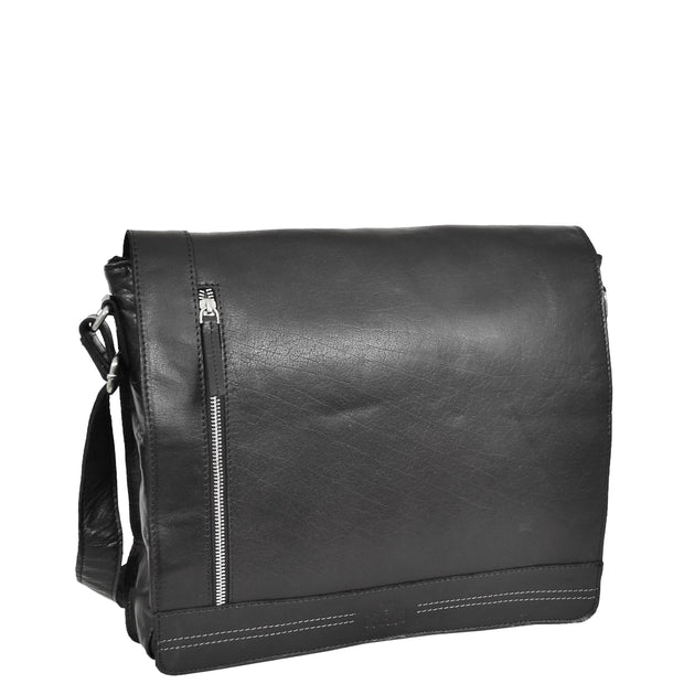 Mens Messenger Leather Bag Casual Office Students Man Bag Barney Black Front