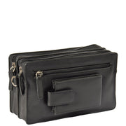Soft Leather Wrist Bag BLACK Travel Clutch Pouch Grab Handbag A33 Front