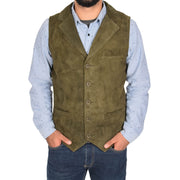 Mens Real Suede Leather Waistcoat Classic Vest Yelek Status Green Front 1