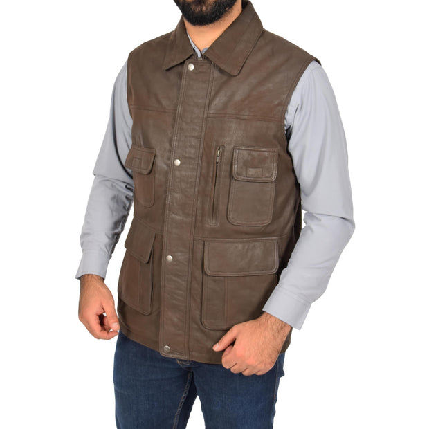 Countrymen Brown Leather Waistcoat Multi Pockets Gilet Boyles