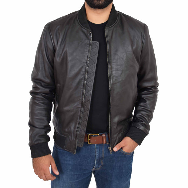 Mens Genuine Leather Bomber Jacket Varsity Coat Jaxson Black Open
