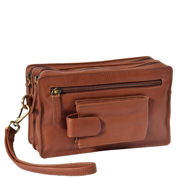 Soft Leather Wrist Bag BROWN Travel Clutch Pouch Grab Handbag A33