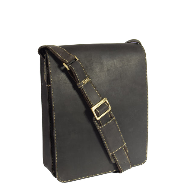 Gents Leather Messenger Shoulder Cross Body News Boy Bag A41 Brown