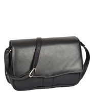 Womens Black Leather Shoulder Messenger Handbag Ada Front Angle With Belt