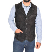 Mens Real Suede Leather Waistcoat Classic Vest Yelek Status Black Front 2