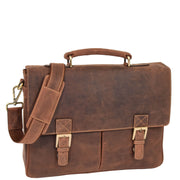 Mens REAL Leather Briefcase Vintage Look Satchel Shoulder Bag A167 Tan