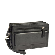 Real Leather Wrist Bag Clutch Travel Organiser Black A210