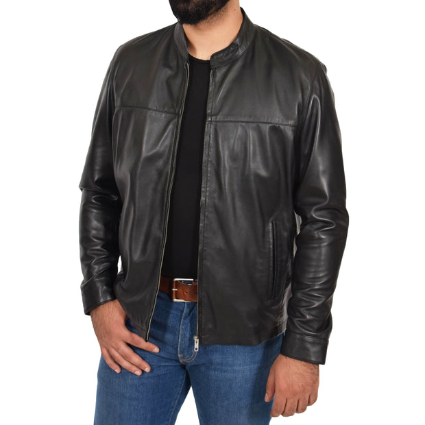 Mens Genuine Leather Jacket Regular Fit Coat Amos Black Open 1