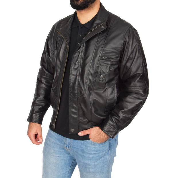 Mens Classic Bomber Soft Leather Jacket Alan Black side view