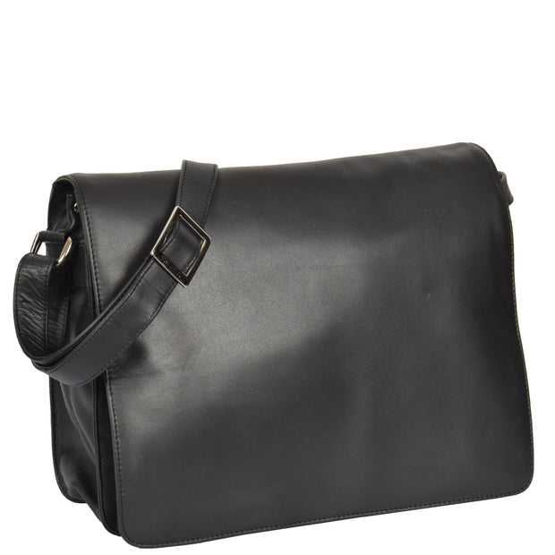 Womens BLACK Leather Messenger Cross body Shoulder Bag A53 Front