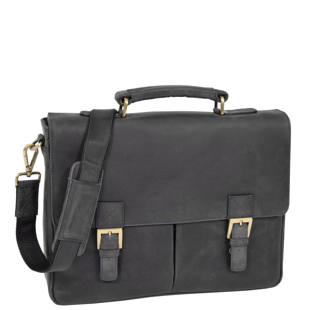 Mens REAL Leather Briefcase Vintage Look Satchel Shoulder Bag A167 Navy